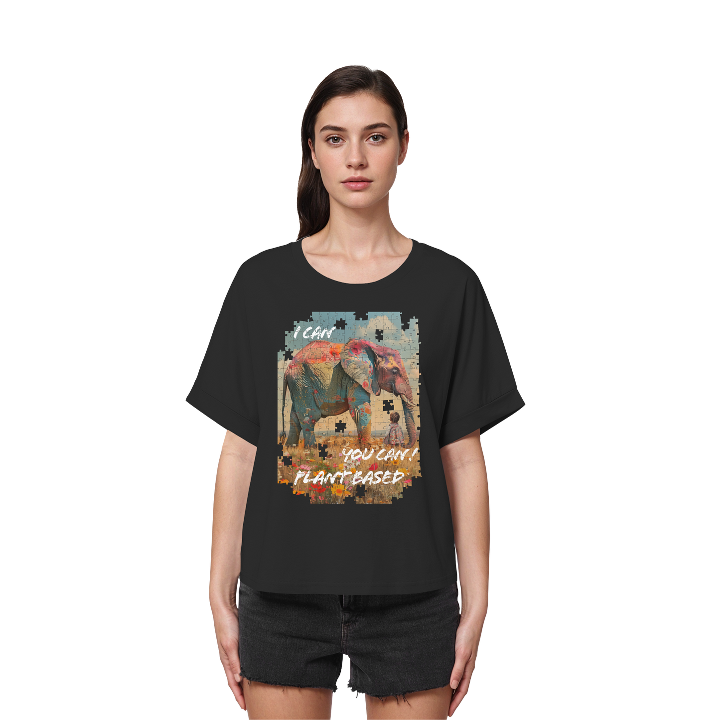 vegwear "I can you can"- oversized Damen T-Shirt mit Fledermausärmel, bio, vegan