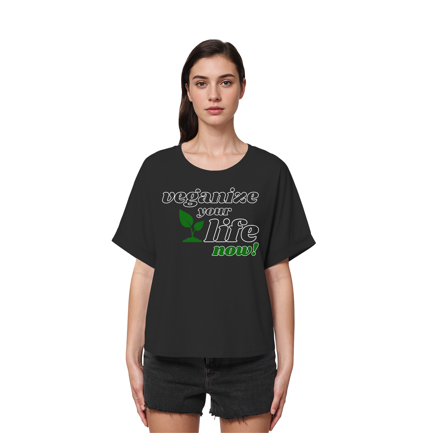 vegwear "veganize your life" - oversized women's T-shirt with batwing sleeves, organic, vegan, sustainable