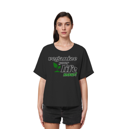 vegwear "veganize your life" - oversized women's T-shirt with batwing sleeves, organic, vegan, sustainable