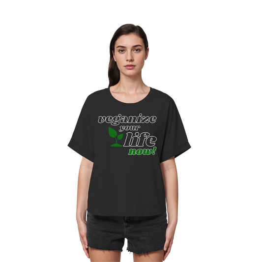 vegwear "veganize your life"  - oversized Damen T-Shirt mit Fledermausärmel, bio, vegan, nachhaltig