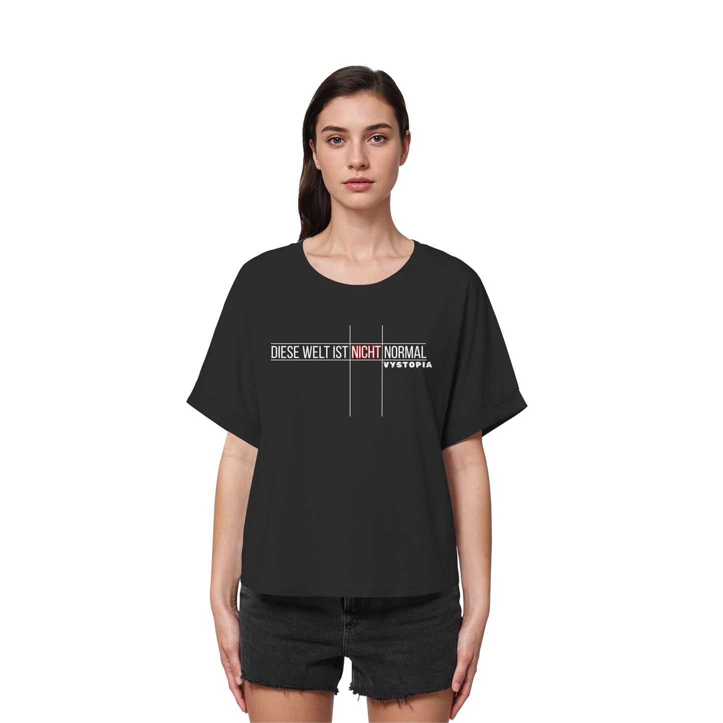 vegwear "Diese Welt ist nicht normal"- oversized Damen Bio T-Shirt mit Fledermausärmel