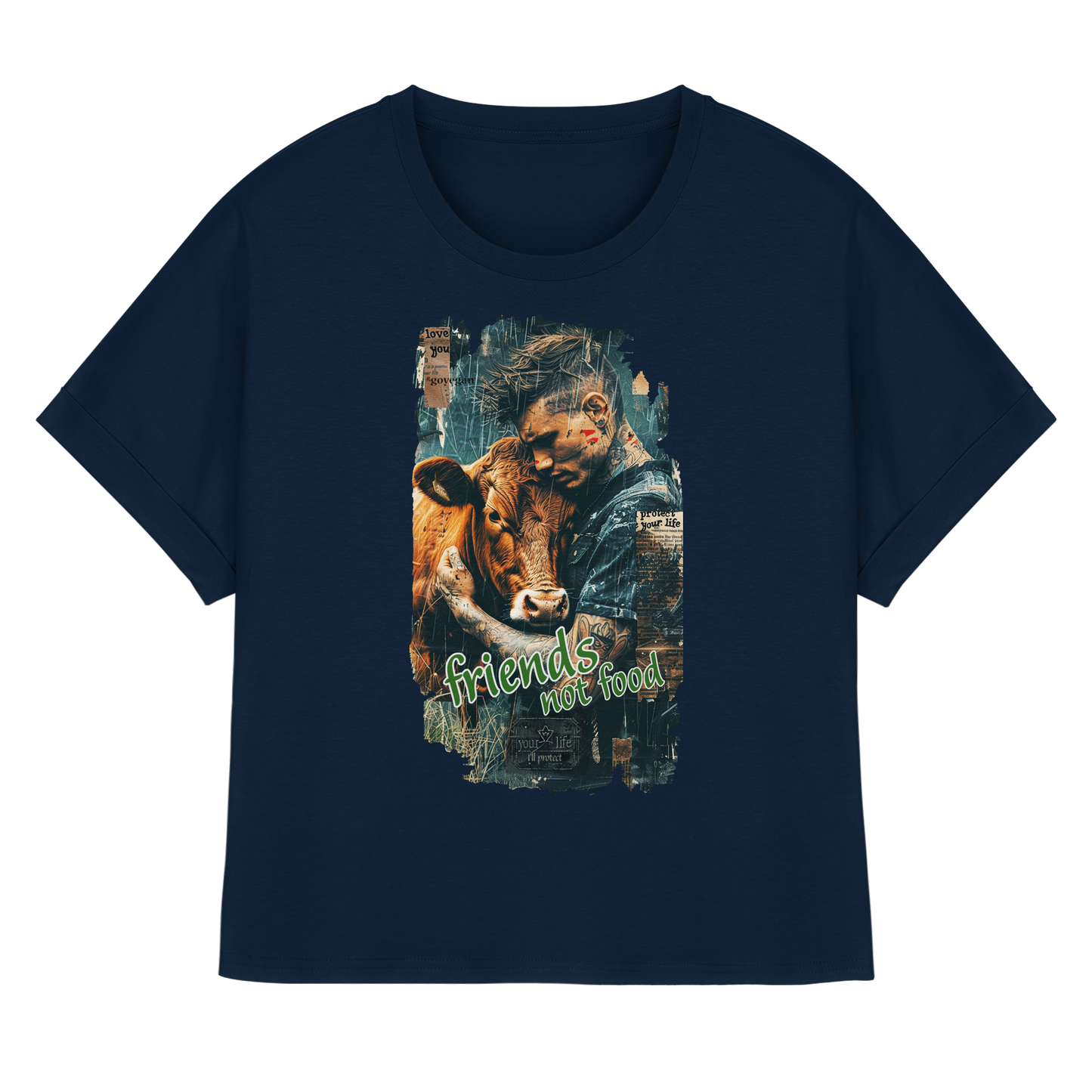 vegwear "friends not food" - oversized Damen Bio T-Shirt mit Fledermausärmel