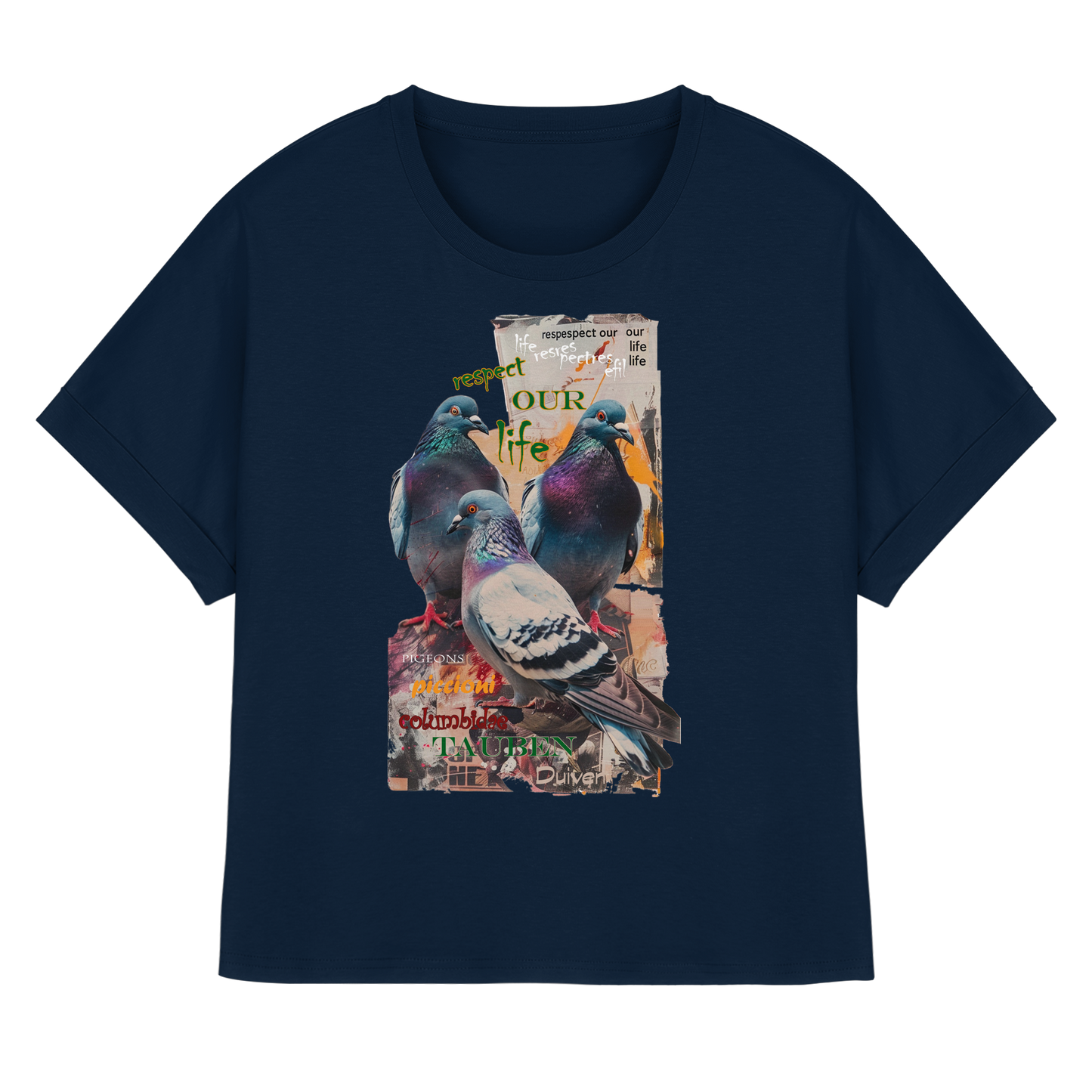 vegwear "respect our life - Tauben - oversized Damen Bio T-Shirt mit Fledermausärmel