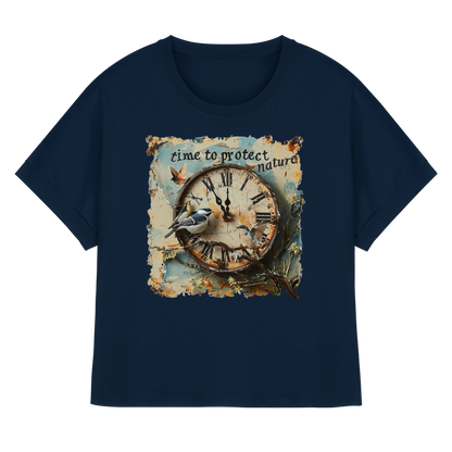 vegwear "time to protect nature" - oversized Damen T-Shirt mit Fledermausärmel, nachhaltige Mode