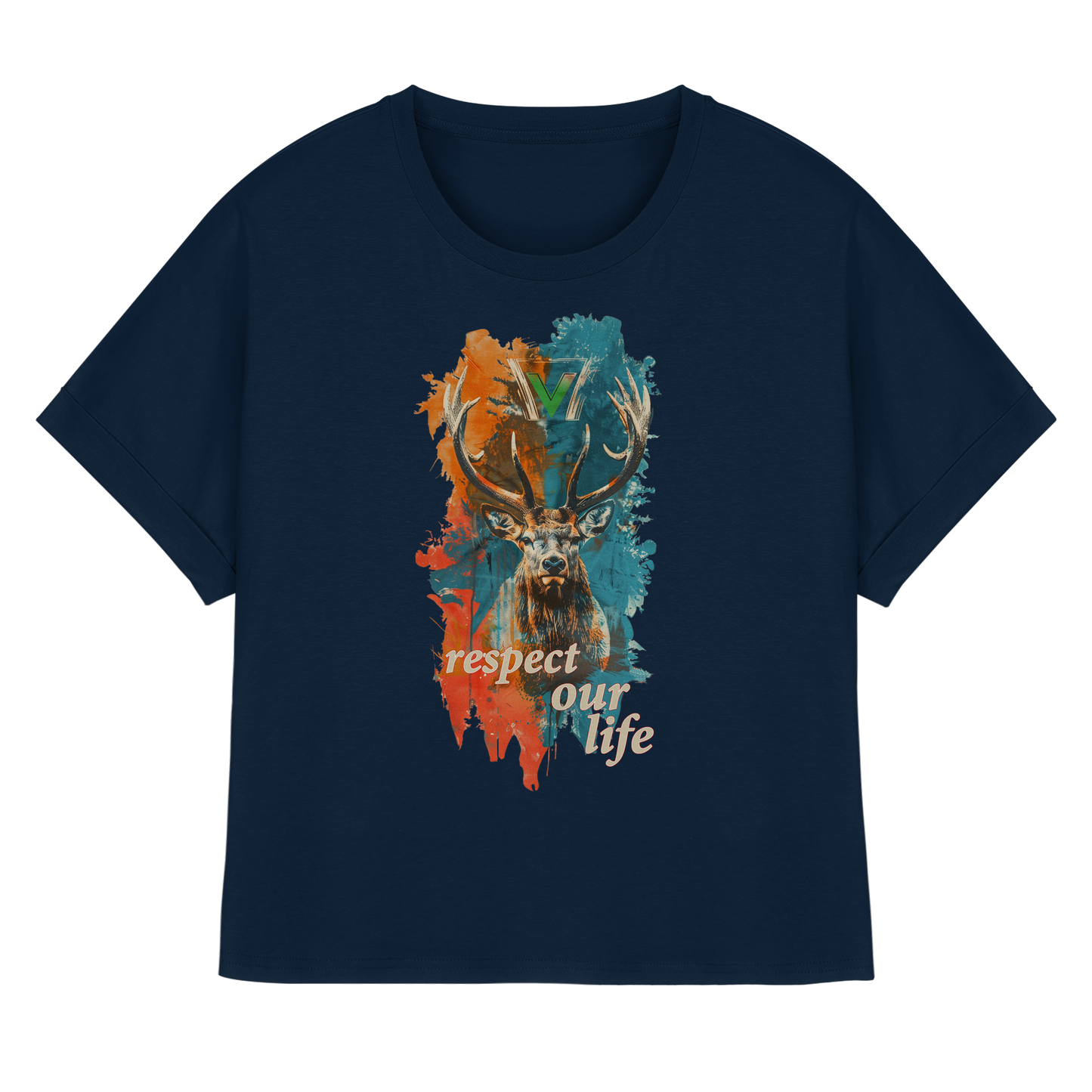 vegwear "respect our life - Hirsch" - oversized Damen T-Shirt mit Fledermausärmel, bio, vegan, fair