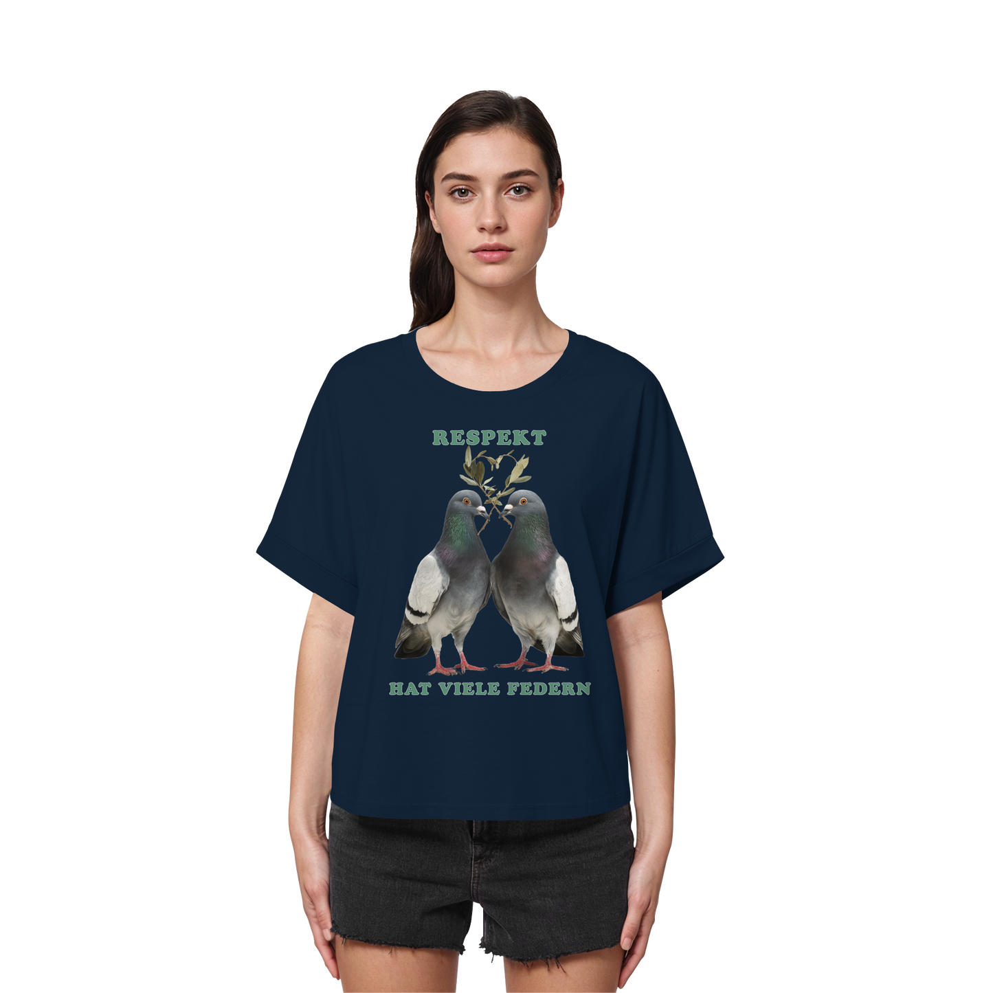 vegwear "Respekt hat viele Federn" - oversized Damen T-Shirt mit Fledermausärmel