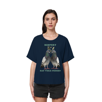 vegwear "Respekt hat viele Federn" - oversized Damen T-Shirt mit Fledermausärmel