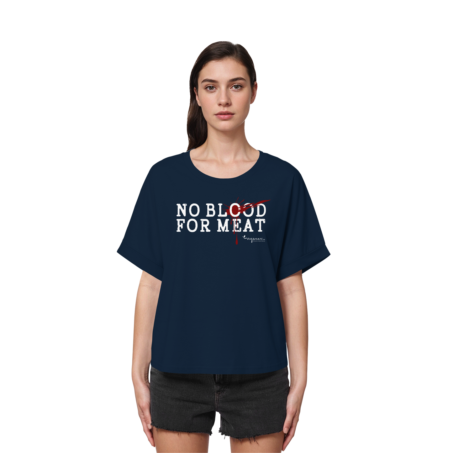 vegwear "no blood for meat" - Womens Organic Rolled Sleeves T-Shirt