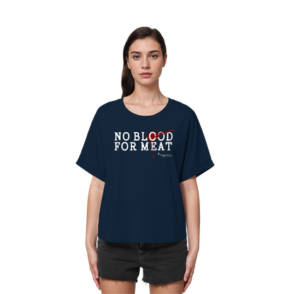 vegwear "no blood for meat" - Womens Organic Rolled Sleeves T-Shirt