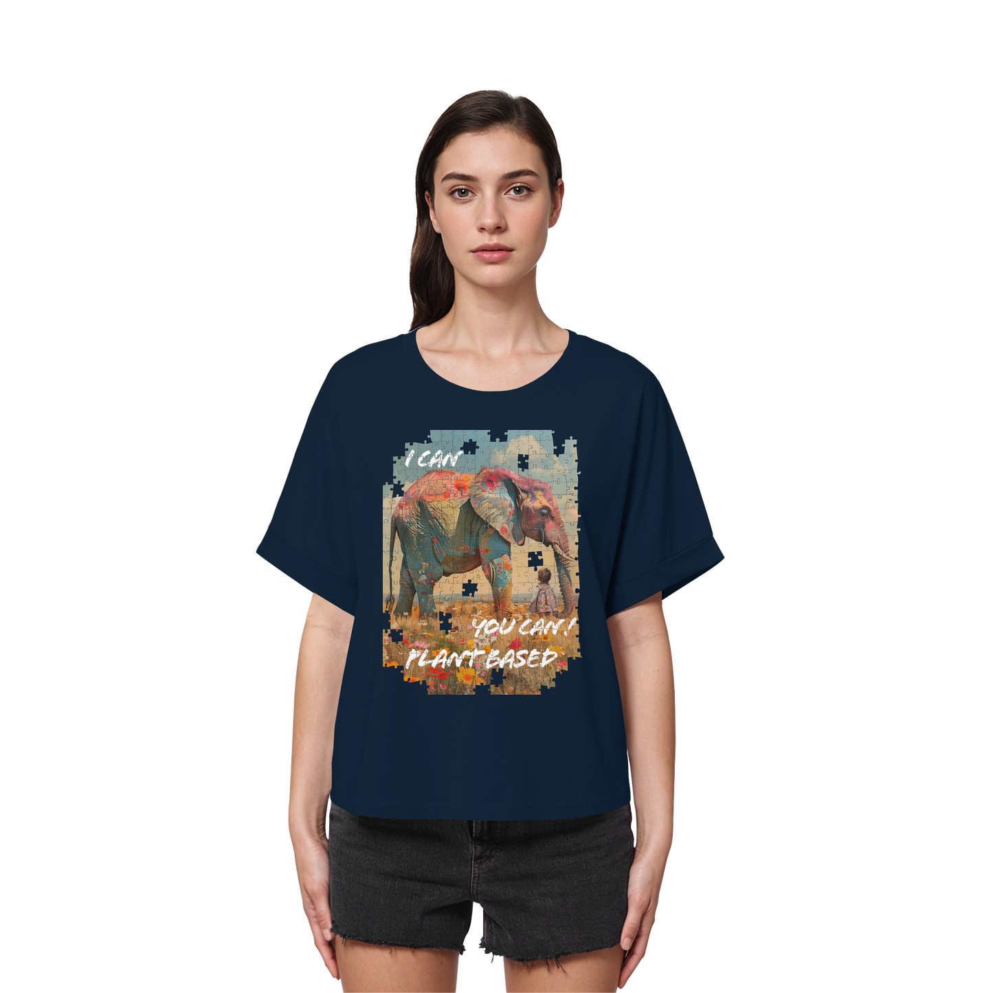 vegwear "I can you can"- oversized Damen T-Shirt mit Fledermausärmel, bio, vegan