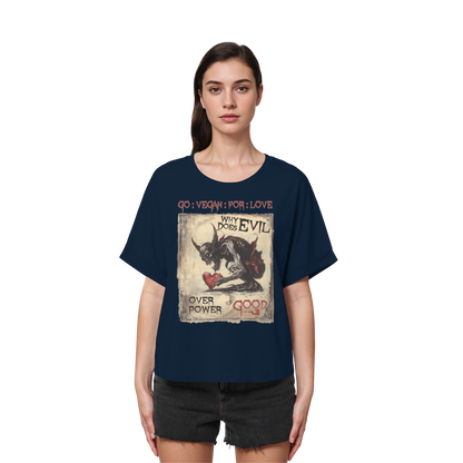 vegwear "why does evil" - oversized Damen Bio T-Shirt mit Fledermausärmel
