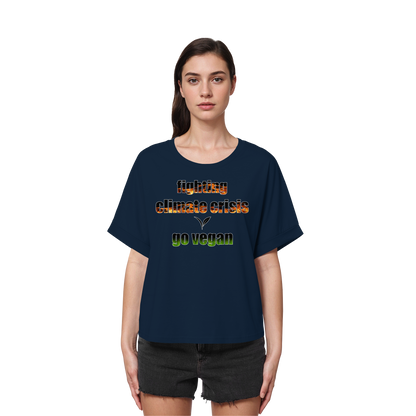 vegwear "fighting climate cirsis"- oversized Bio Damen T-Shirt mit Fledermausärmeln, vegan & klimafreundlich