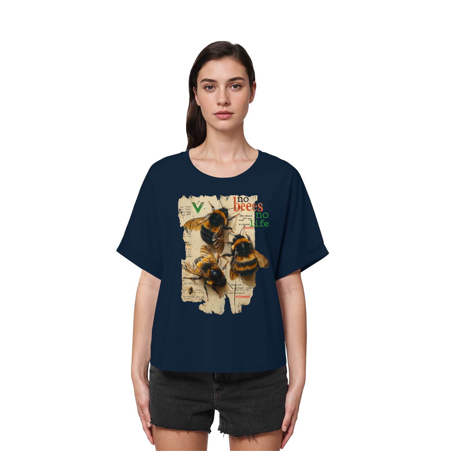 vegwear "no bees no life" - oversized Damen T-Shirt mit Fledermausärmel