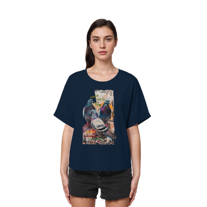 vegwear "respect our life - Tauben - oversized Damen Bio T-Shirt mit Fledermausärmel