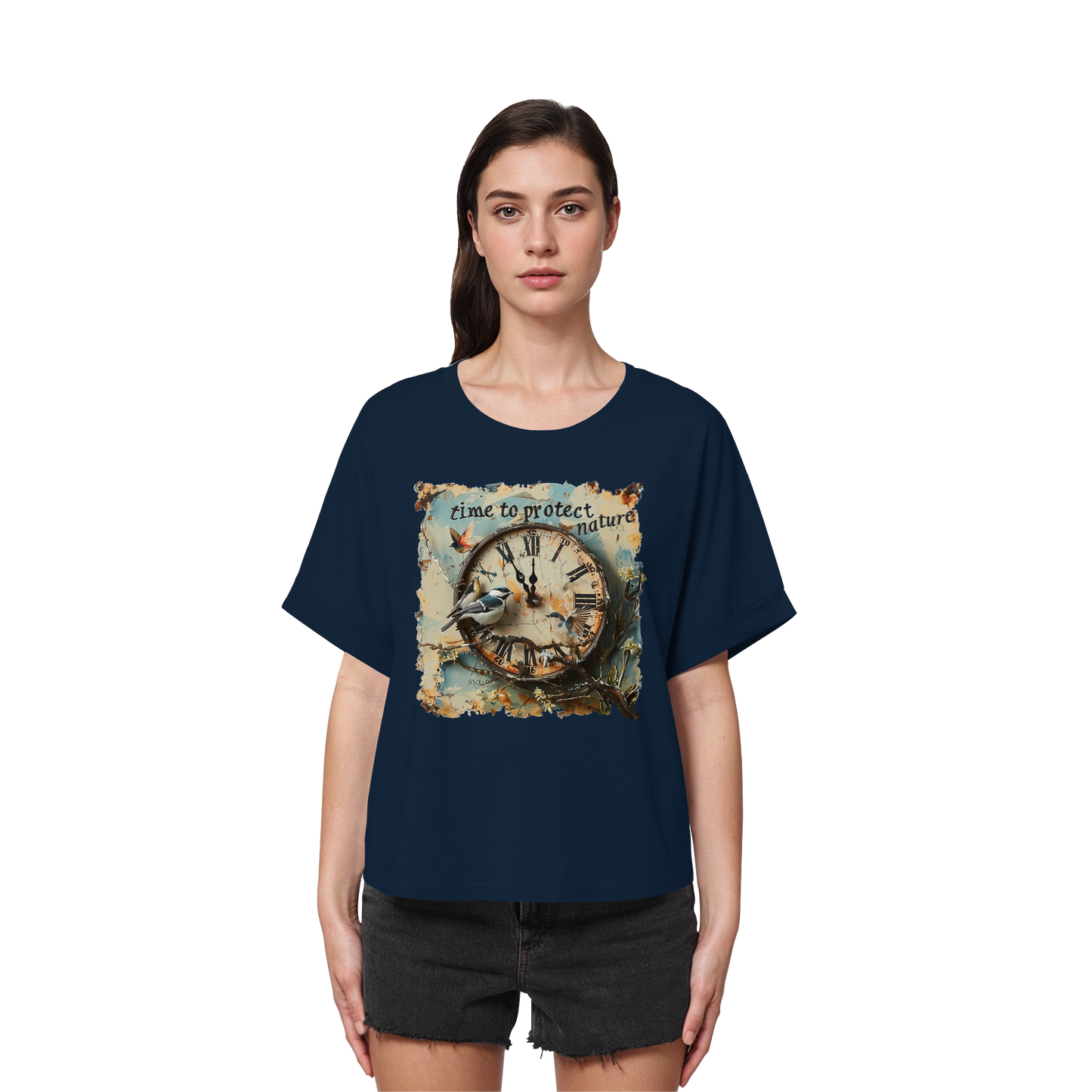 vegwear "time to protect nature" - oversized Damen T-Shirt mit Fledermausärmel, nachhaltige Mode