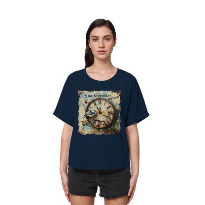 vegwear "time to protect nature" - oversized Damen T-Shirt mit Fledermausärmel, nachhaltige Mode