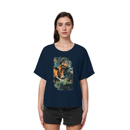 vegwear "friends not food" - oversized Damen Bio T-Shirt mit Fledermausärmel