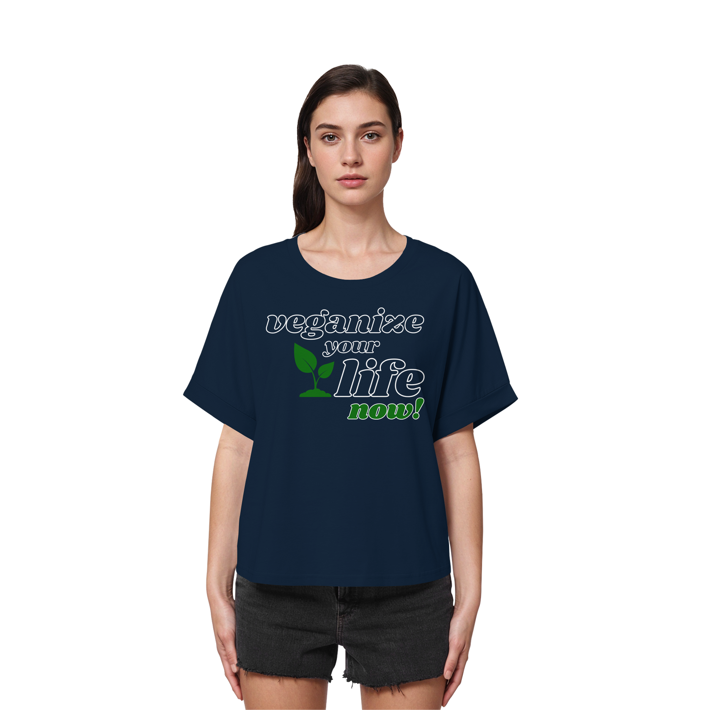 vegwear "veganize your life" - oversized women's T-shirt with batwing sleeves, organic, vegan, sustainable
