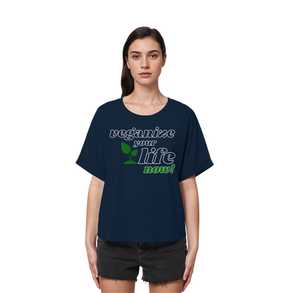 vegwear "veganize your life" - oversized women's T-shirt with batwing sleeves, organic, vegan, sustainable