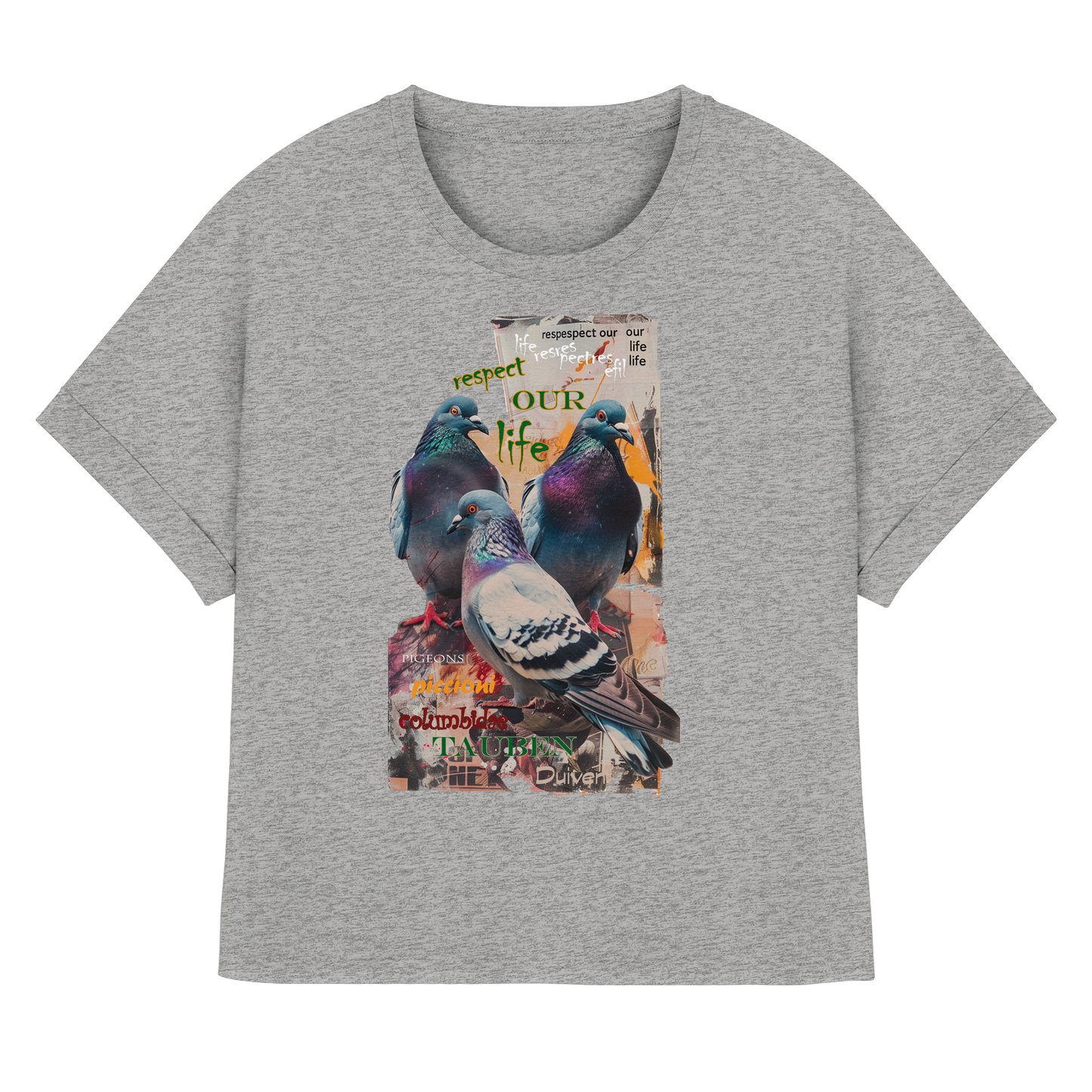 vegwear "respect our life - Tauben - oversized Damen Bio T-Shirt mit Fledermausärmel