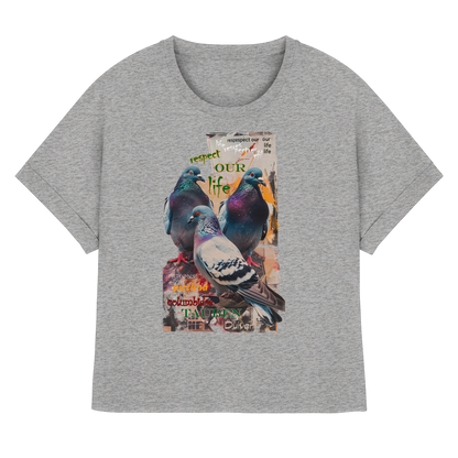 vegwear "respect our life - Tauben - oversized Damen Bio T-Shirt mit Fledermausärmel
