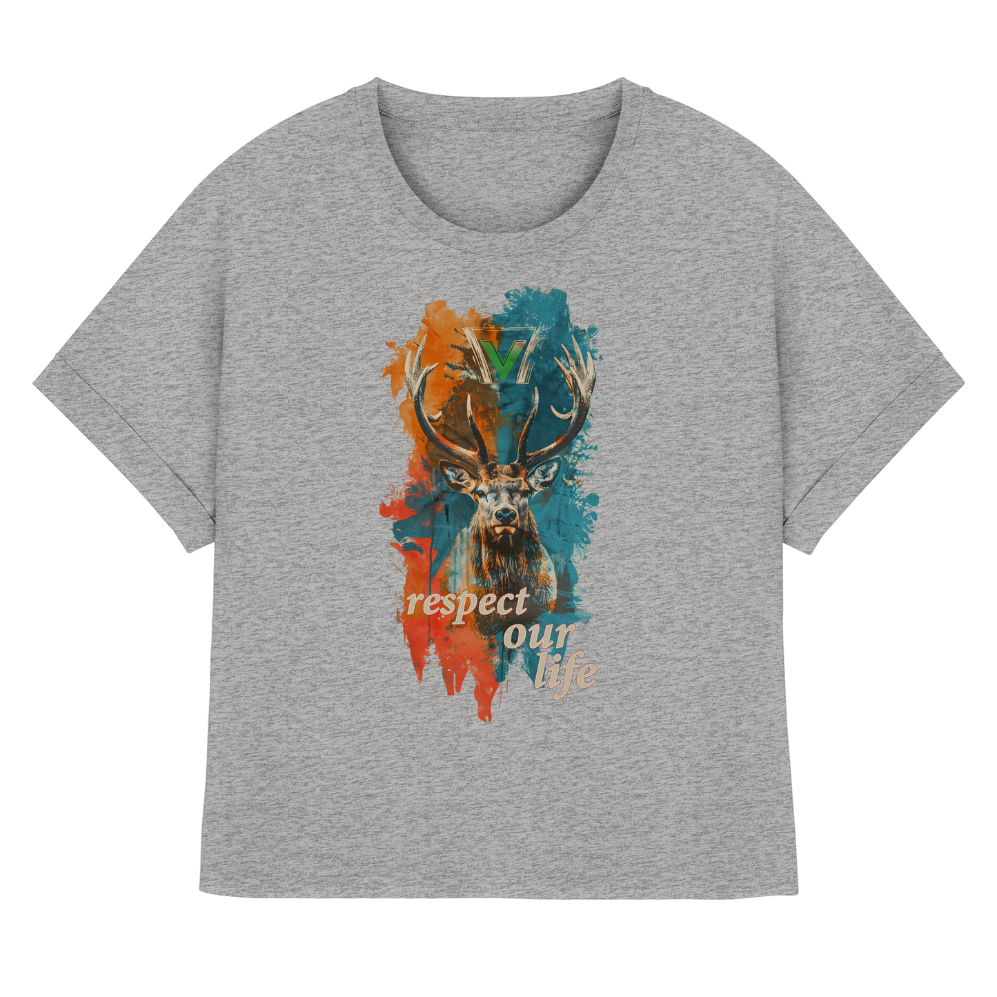vegwear "respect our life - Hirsch" - oversized Damen T-Shirt mit Fledermausärmel, bio, vegan, fair