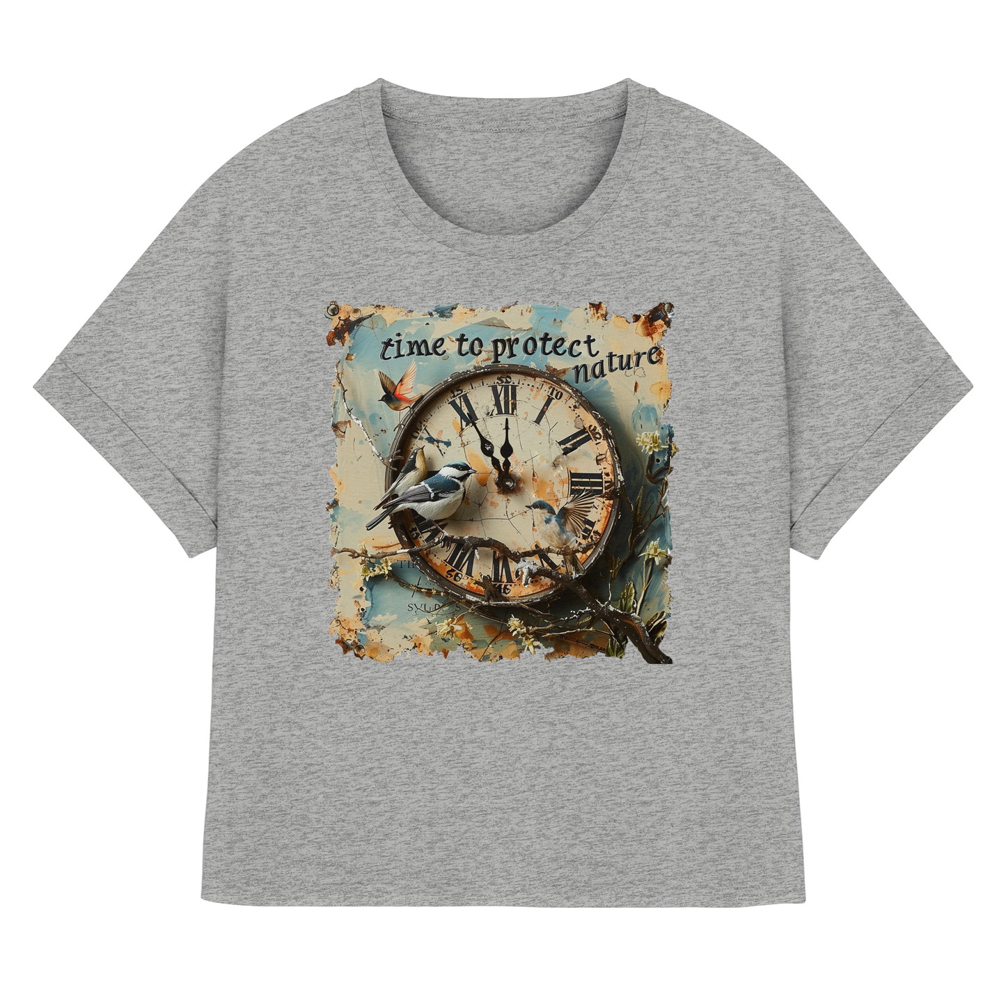 vegwear "time to protect nature" - oversized Damen T-Shirt mit Fledermausärmel, nachhaltige Mode