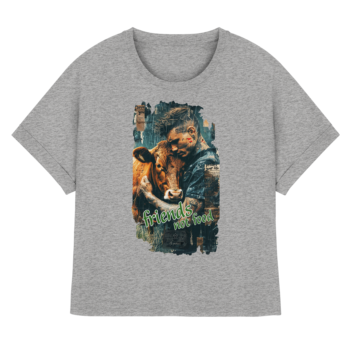 vegwear "friends not food" - oversized Damen Bio T-Shirt mit Fledermausärmel