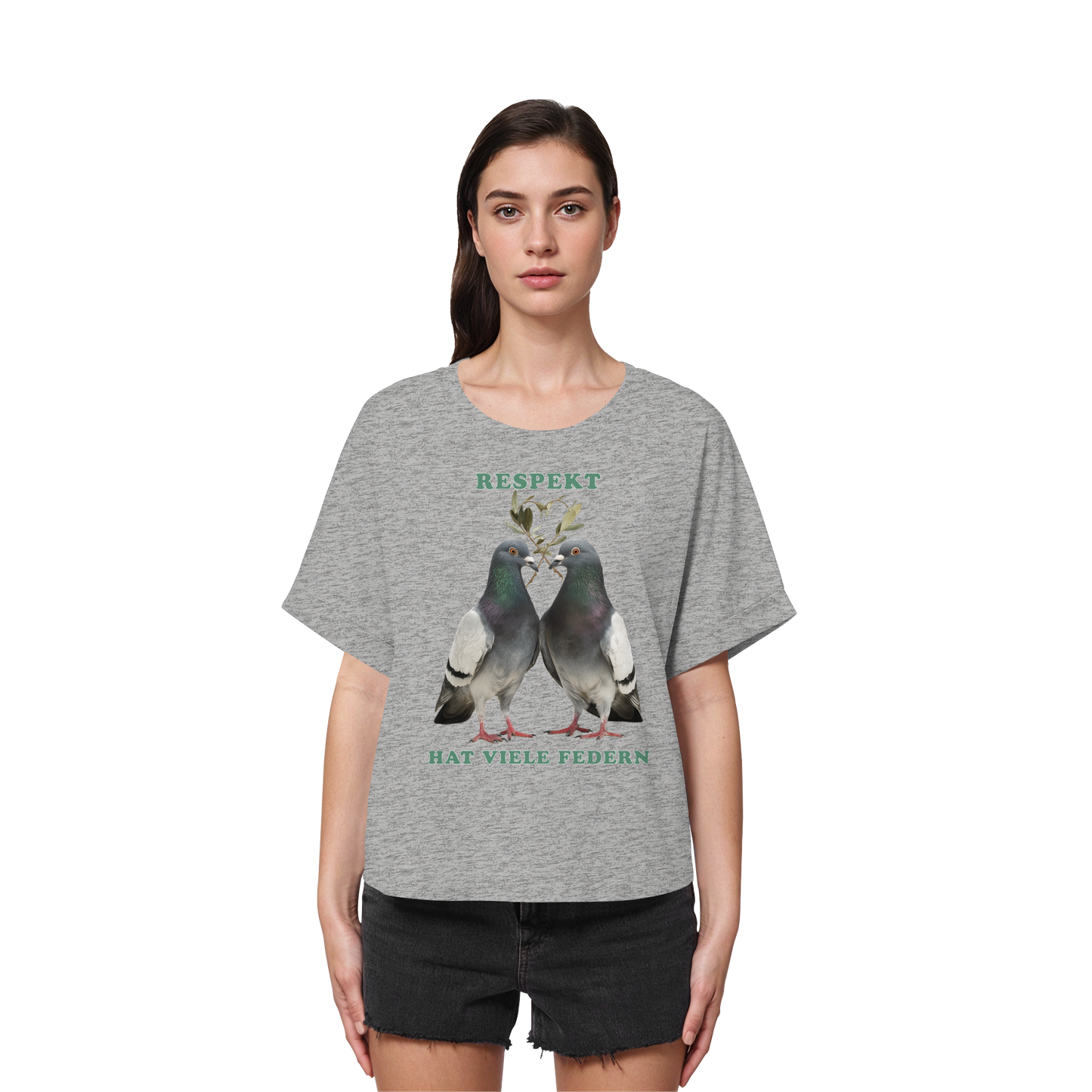 vegwear "Respekt hat viele Federn" - oversized Damen T-Shirt mit Fledermausärmel