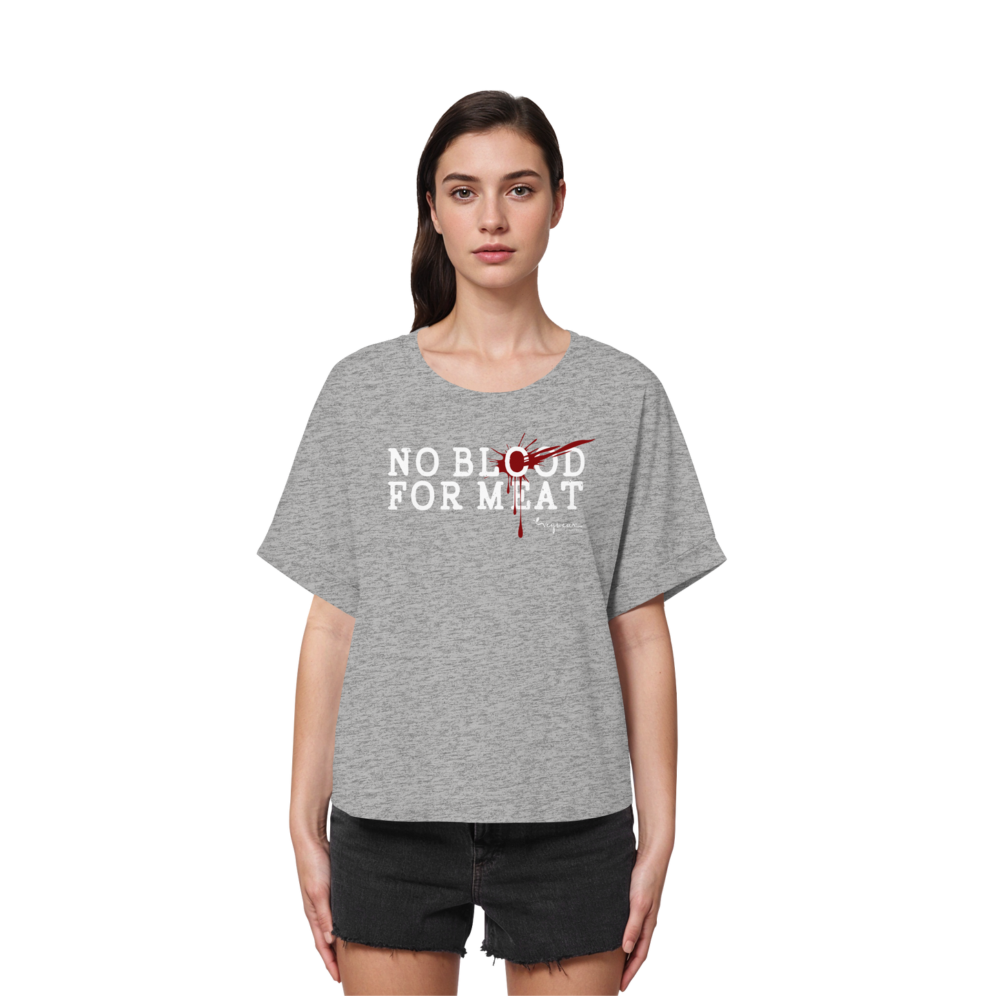 vegwear "no blood for meat" - Womens Organic Rolled Sleeves T-Shirt