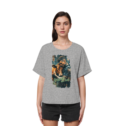 vegwear "friends not food" - oversized Damen Bio T-Shirt mit Fledermausärmel