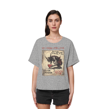 vegwear "why does evil" - oversized Damen Bio T-Shirt mit Fledermausärmel