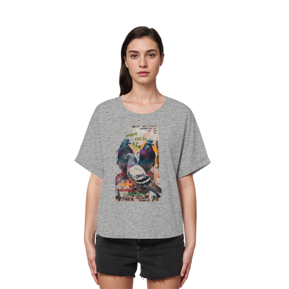 vegwear "respect our life - Tauben - oversized Damen Bio T-Shirt mit Fledermausärmel