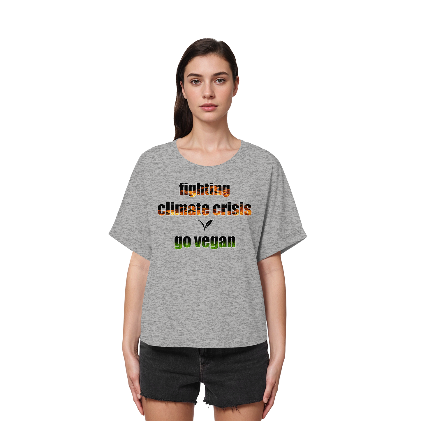 vegwear "fighting climate cirsis"- oversized Bio Damen T-Shirt mit Fledermausärmeln, vegan & klimafreundlich