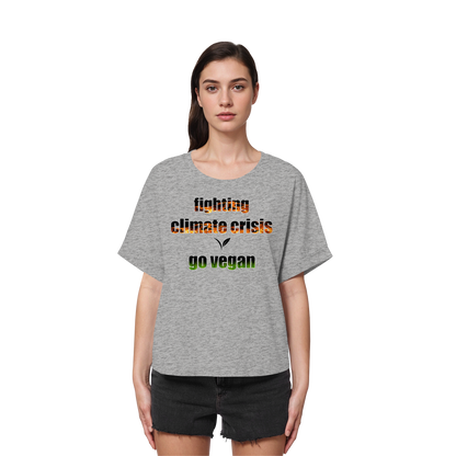 vegwear "fighting climate cirsis"- oversized Bio Damen T-Shirt mit Fledermausärmeln, vegan & klimafreundlich