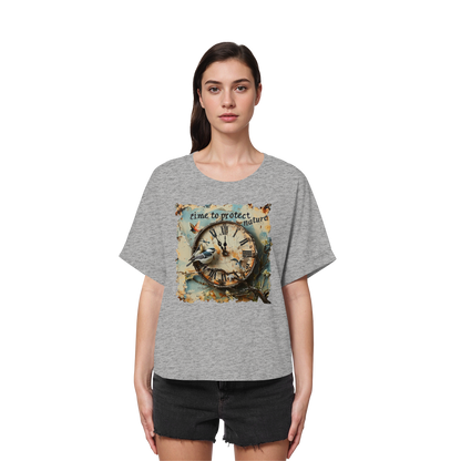 vegwear "time to protect nature" - oversized Damen T-Shirt mit Fledermausärmel, nachhaltige Mode