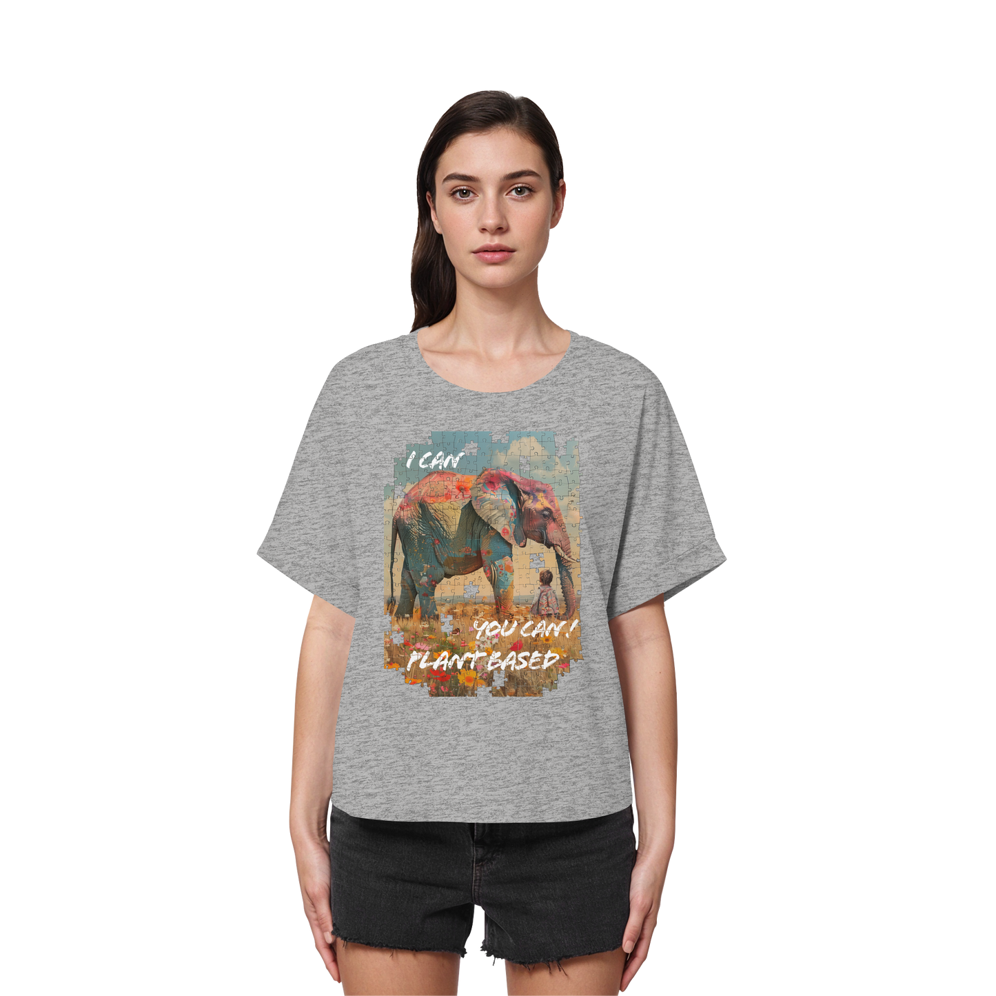 vegwear "I can you can"- oversized Damen T-Shirt mit Fledermausärmel, bio, vegan