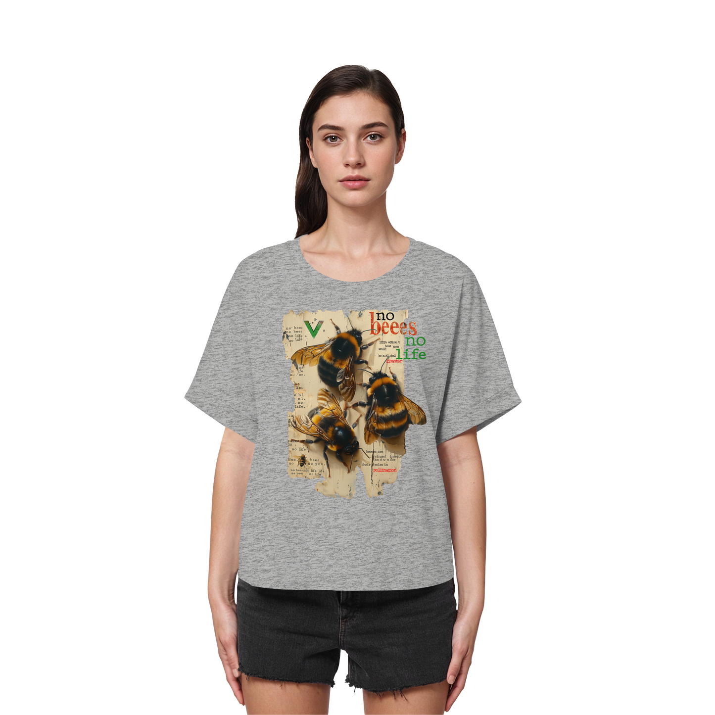vegwear "no bees no life" - oversized Damen T-Shirt mit Fledermausärmel