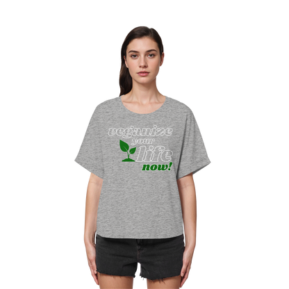 vegwear "veganize your life" - oversized women's T-shirt with batwing sleeves, organic, vegan, sustainable