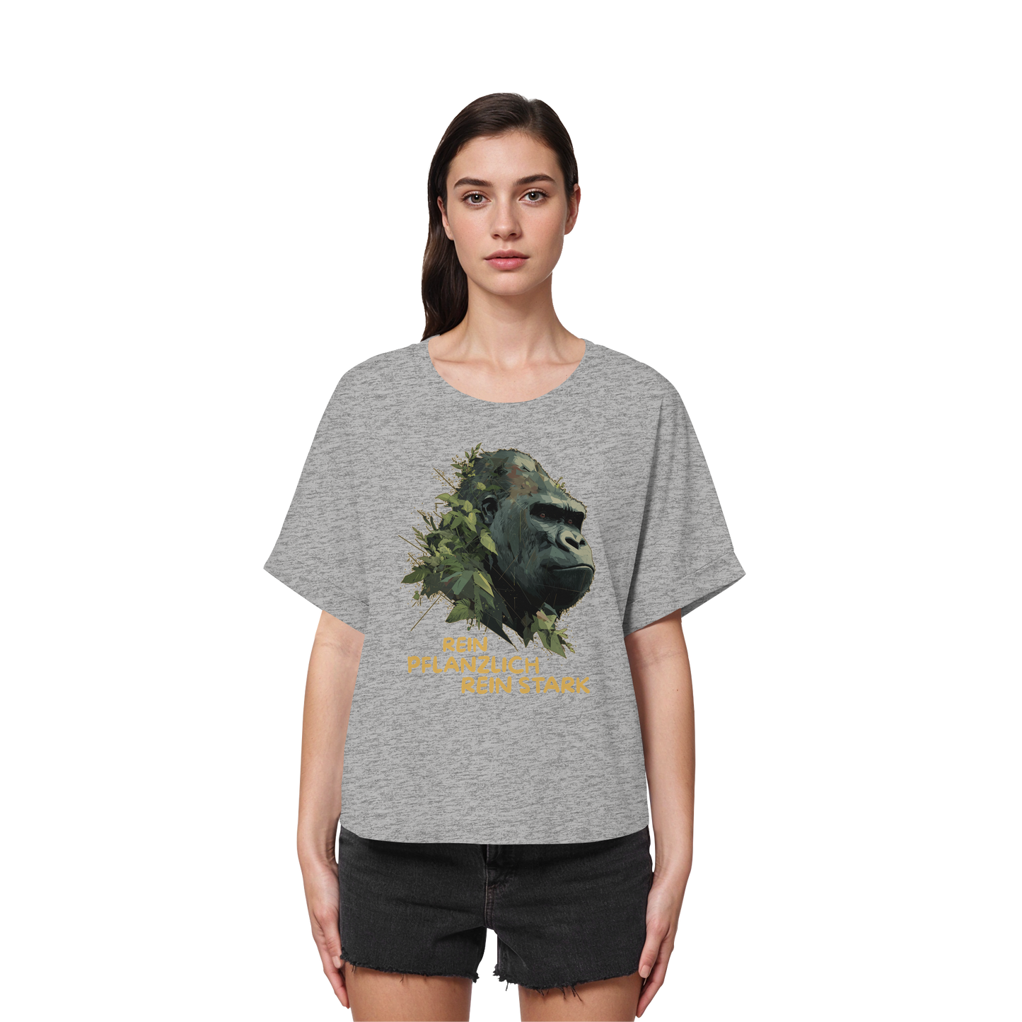 vegwear "Gorilla, rein pflanzlich rein stark" - oversized Damen T-Shirt mit Fledermausärmel