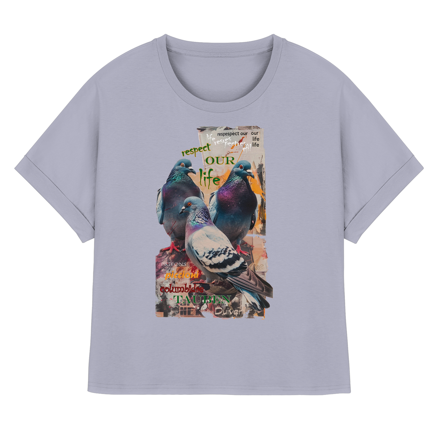 vegwear "respect our life - Tauben - oversized Damen Bio T-Shirt mit Fledermausärmel