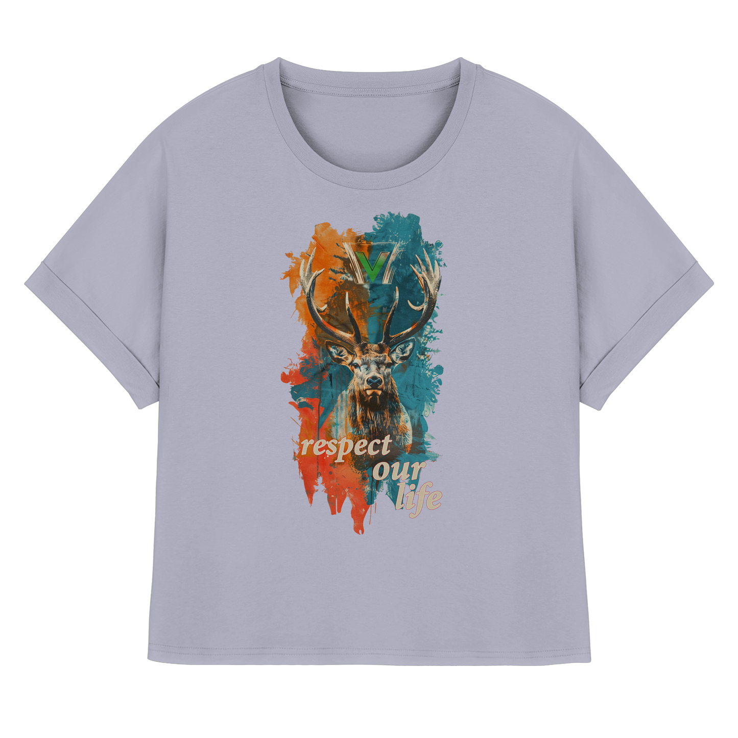 vegwear "respect our life - Hirsch" - oversized Damen T-Shirt mit Fledermausärmel, bio, vegan, fair