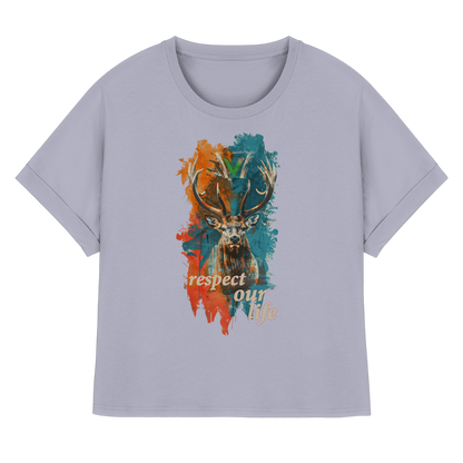 vegwear "respect our life - Hirsch" - oversized Damen T-Shirt mit Fledermausärmel, bio, vegan, fair