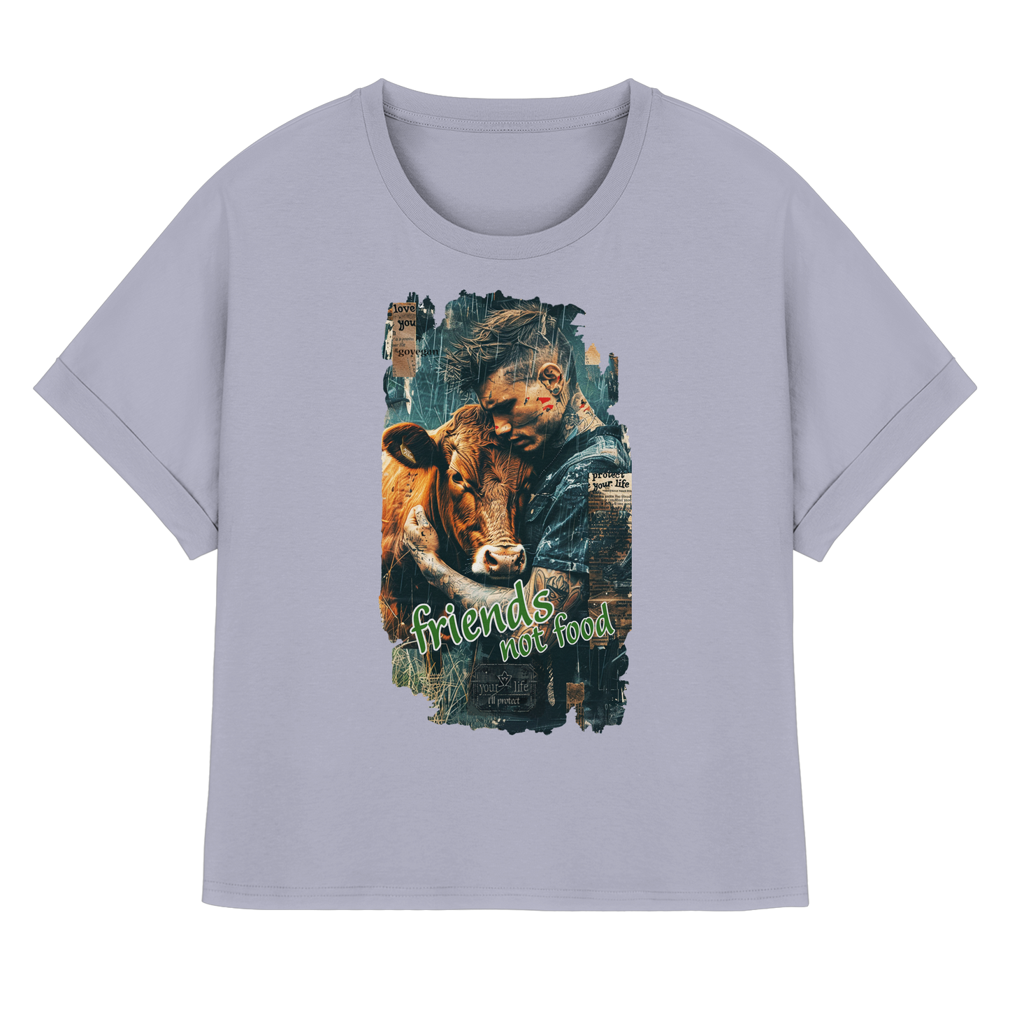 vegwear "friends not food" - oversized Damen Bio T-Shirt mit Fledermausärmel