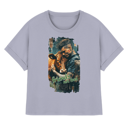 vegwear "friends not food" - oversized Damen Bio T-Shirt mit Fledermausärmel