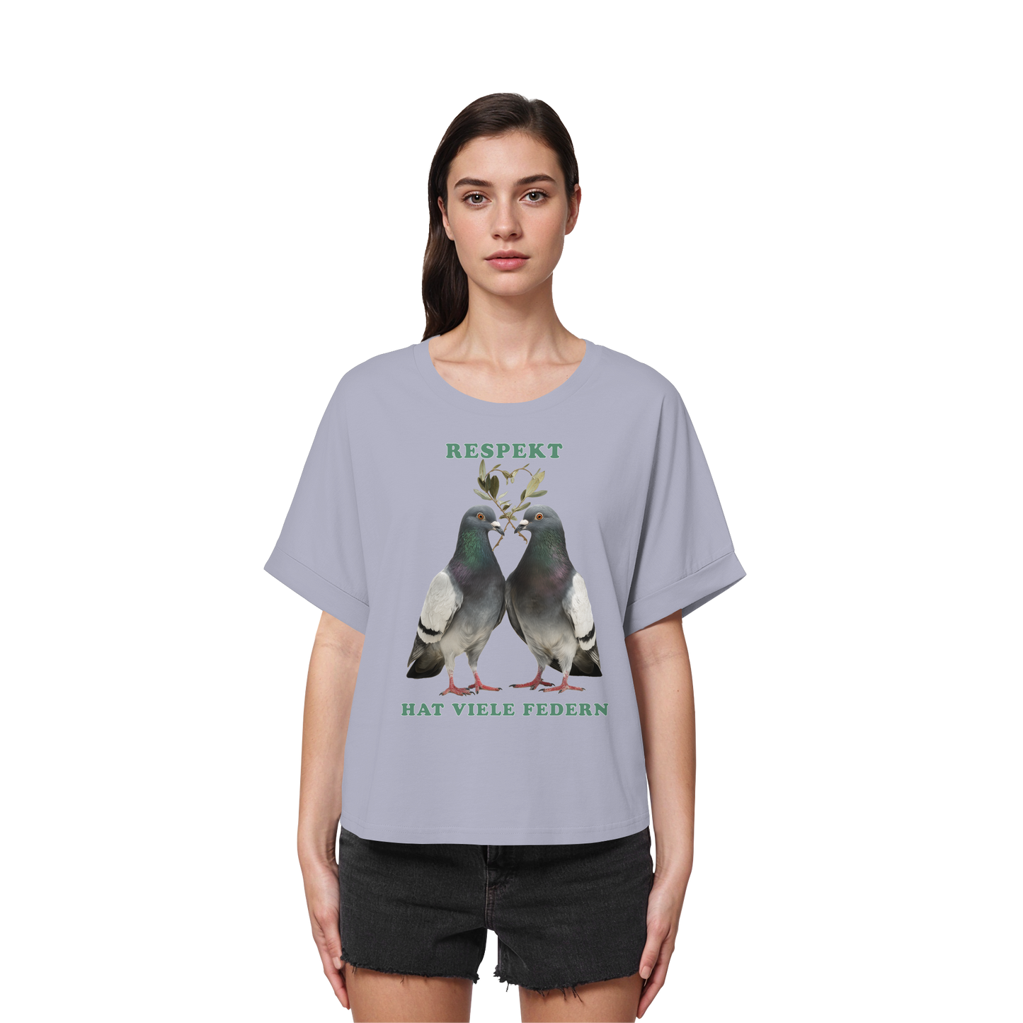 vegwear "Respekt hat viele Federn" - oversized Damen T-Shirt mit Fledermausärmel