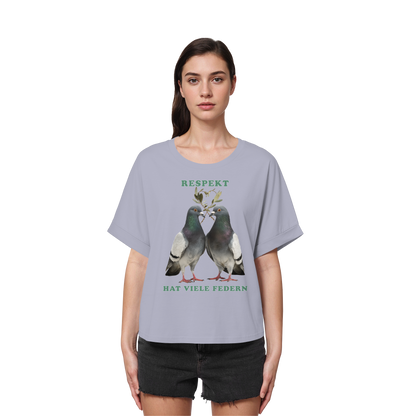 vegwear "Respekt hat viele Federn" - oversized Damen T-Shirt mit Fledermausärmel