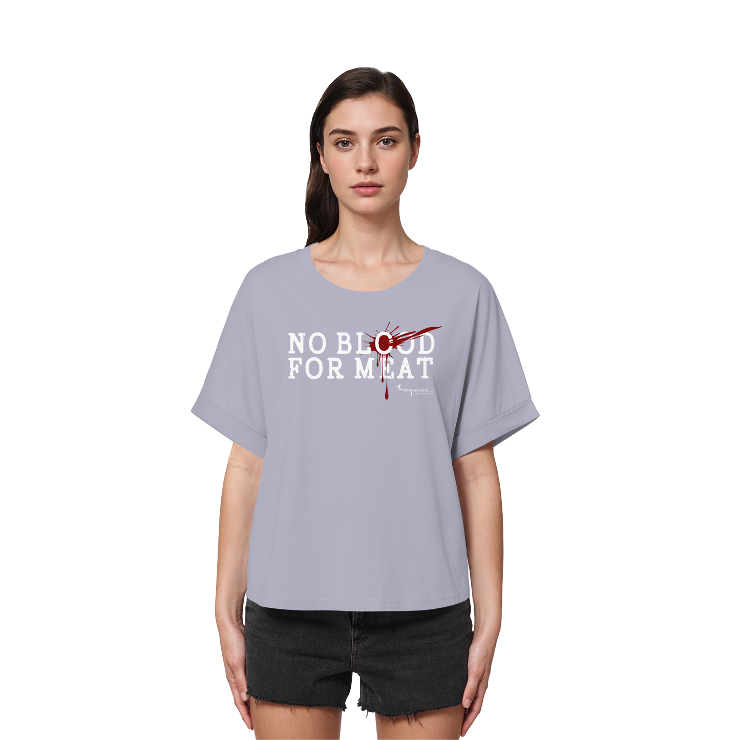 vegwear "no blood for meat" - Womens Organic Rolled Sleeves T-Shirt