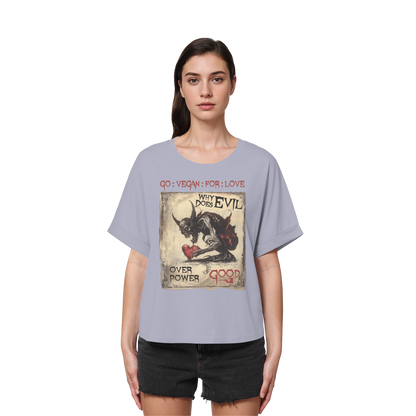 vegwear "why does evil" - oversized Damen Bio T-Shirt mit Fledermausärmel