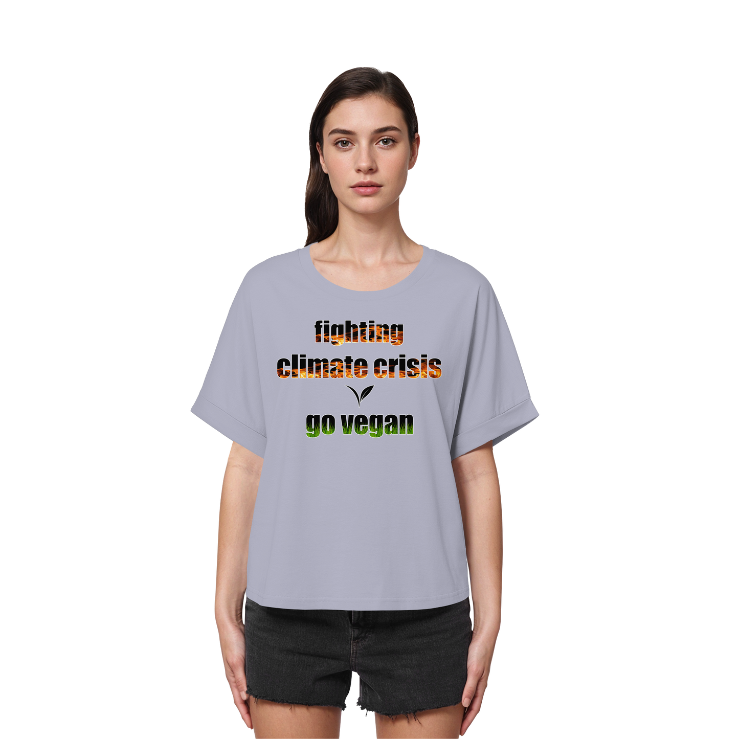 vegwear "fighting climate cirsis"- oversized Bio Damen T-Shirt mit Fledermausärmeln, vegan & klimafreundlich